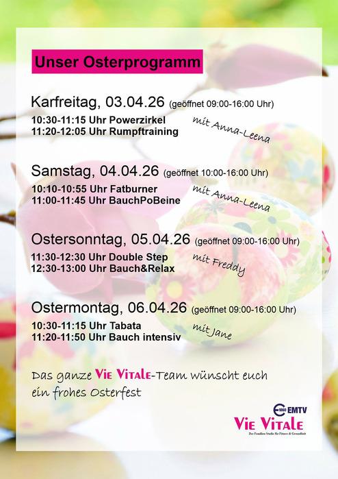 Vie Vitale Fitness Studio Elmshorn Ostern; Feiertag; Öffnung; Kurse