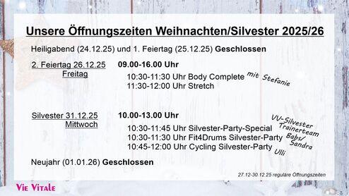 &Ouml;ffnungszeiten; Feiertage; Weihnachten; Silvester; Neujahr